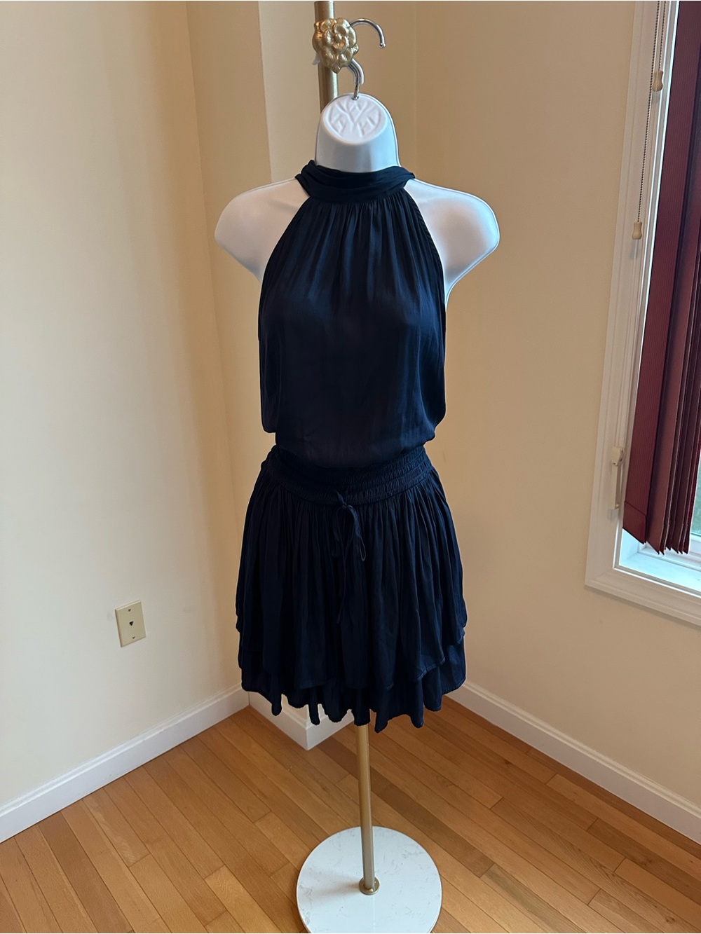 Versona Navy Blue Halter Tiered Mini Skirt Dress